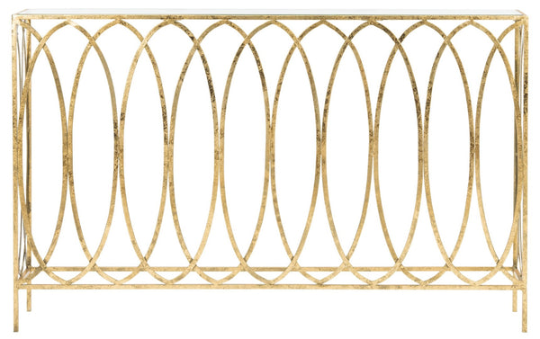 Safavieh Carina Elegant Oval Ringed Console Table - Modern Gold Foil Frame With Glass Top For Sophisticated Entryway FOX3256A