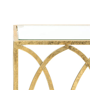 Safavieh Carina Elegant Oval Ringed Console Table - Modern Gold Foil Frame With Glass Top For Sophisticated Entryway FOX3256A