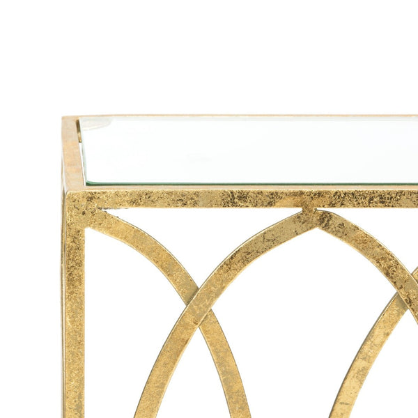 Safavieh Carina Elegant Oval Ringed Console Table - Modern Gold Foil Frame With Glass Top For Sophisticated Entryway FOX3256A