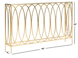 Safavieh Carina Elegant Oval Ringed Console Table - Modern Gold Foil Frame With Glass Top For Sophisticated Entryway FOX3256A