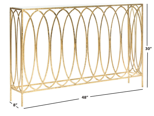 Safavieh Carina Elegant Oval Ringed Console Table - Modern Gold Foil Frame With Glass Top For Sophisticated Entryway FOX3256A