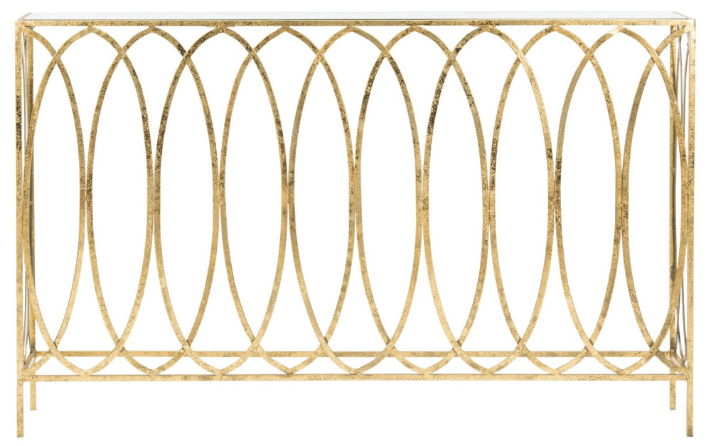Safavieh Carina Elegant Oval Ringed Console Table - Modern Gold Foil Frame With Glass Top For Sophisticated Entryway FOX3256A