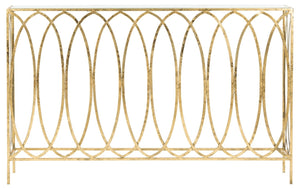 Safavieh Carina Elegant Oval Ringed Console Table - Modern Gold Foil Frame With Glass Top For Sophisticated Entryway FOX3256A