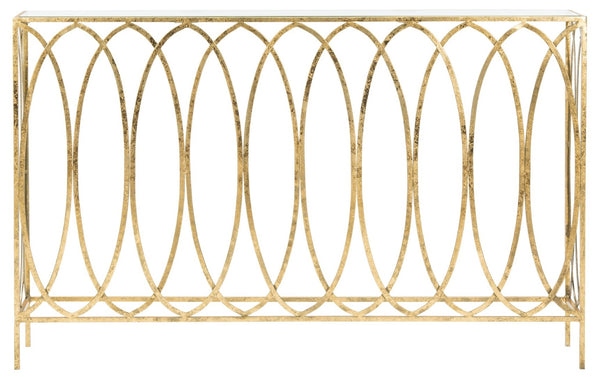 Safavieh Carina Elegant Oval Ringed Console Table - Modern Gold Foil Frame With Glass Top For Sophisticated Entryway FOX3256A