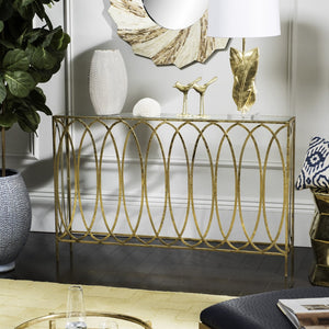Safavieh Carina Elegant Oval Ringed Console Table - Modern Gold Foil Frame With Glass Top For Sophisticated Entryway FOX3256A