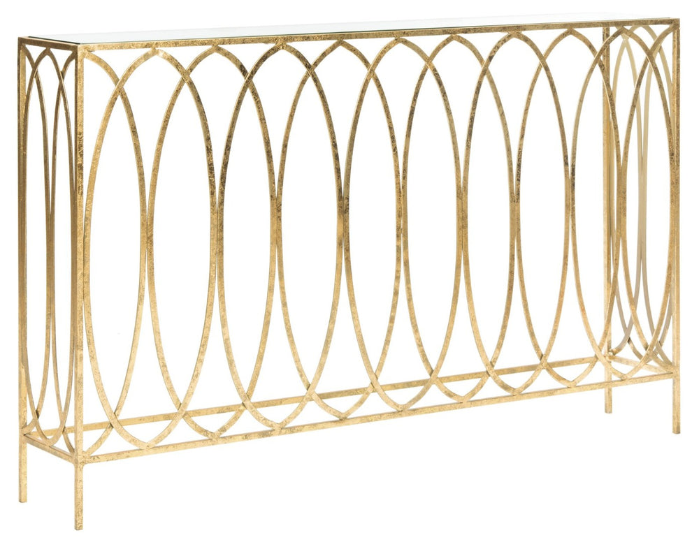 Safavieh Carina Elegant Oval Ringed Console Table - Modern Gold Foil Frame With Glass Top For Sophisticated Entryway FOX3256A