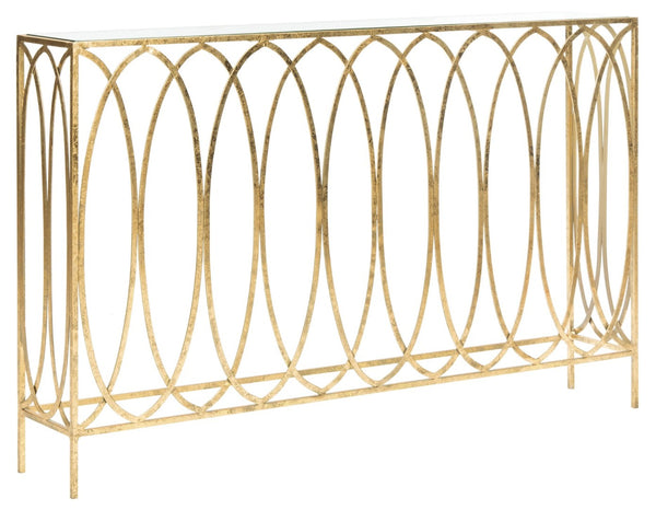 Safavieh Carina Elegant Oval Ringed Console Table - Modern Gold Foil Frame With Glass Top For Sophisticated Entryway FOX3256A