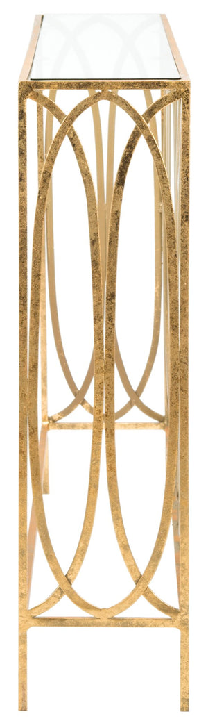 Safavieh Carina Elegant Oval Ringed Console Table - Modern Gold Foil Frame With Glass Top For Sophisticated Entryway FOX3256A