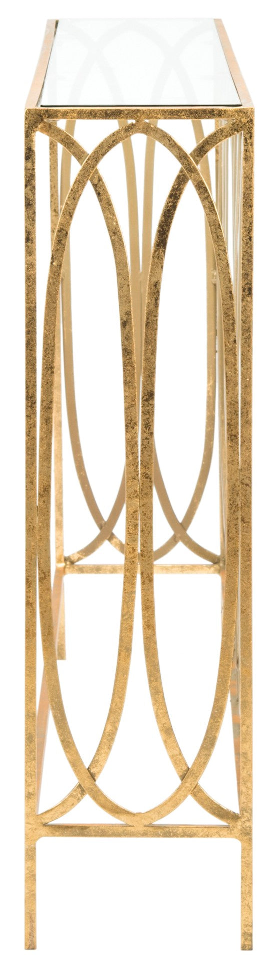 Safavieh Carina Elegant Oval Ringed Console Table - Modern Gold Foil Frame With Glass Top For Sophisticated Entryway FOX3256A