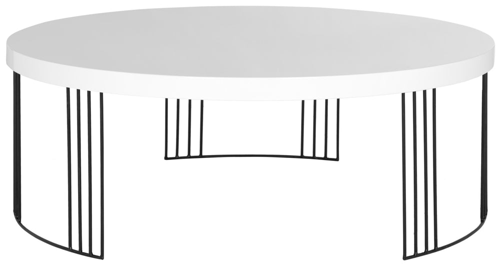 Safavieh Keelin Modern White Lacquer Coffee Table - Mid-Century Scandinavian Style With Graphic Iron Base FOX4200A