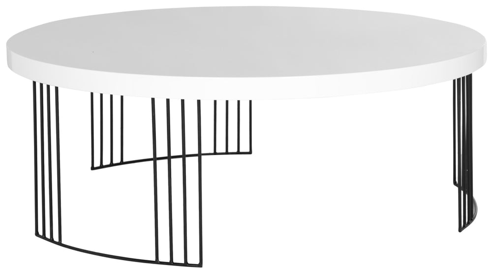 Safavieh Keelin Modern White Lacquer Coffee Table - Mid-Century Scandinavian Style With Graphic Iron Base FOX4200A