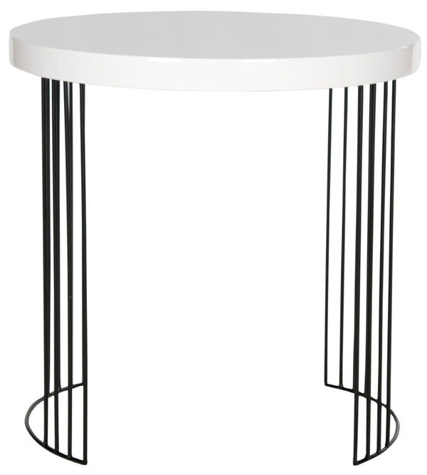 Safavieh Kelly Sleek Mid-Century Scandinavian Side Table With Glossy Lacquer Top And Stylish Iron Legs White/Black FOX4201A