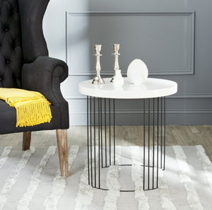 Safavieh Kelly Sleek Mid-Century Scandinavian Side Table With Glossy Lacquer Top And Stylish Iron Legs White/Black FOX4201A