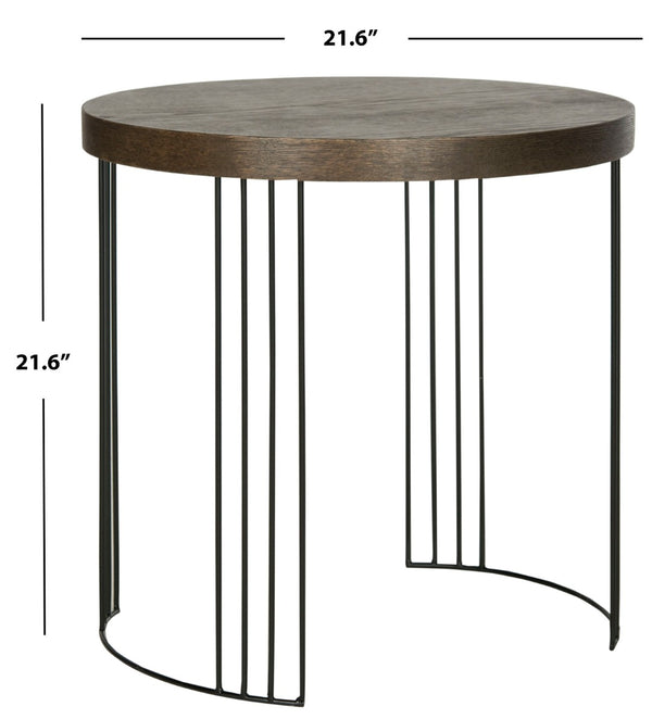 Safavieh Kelly Mid-Century Scandinavian Round Side Table - Dark Brown Lacquer With Black Hairpin Legs FOX4201B