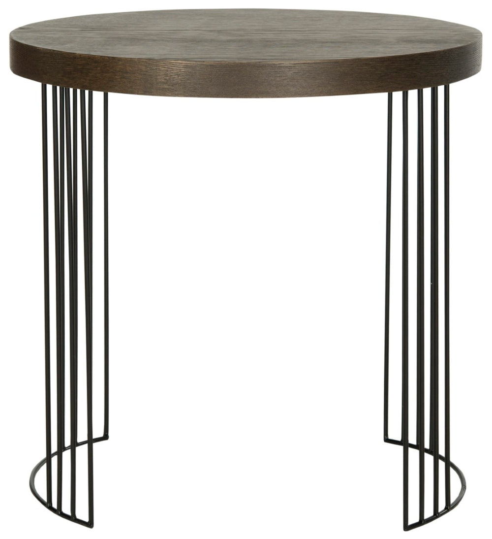 Safavieh Kelly Mid-Century Scandinavian Round Side Table - Dark Brown Lacquer With Black Hairpin Legs FOX4201B