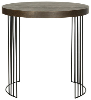 Safavieh Kelly Mid-Century Scandinavian Round Side Table - Dark Brown Lacquer With Black Hairpin Legs FOX4201B