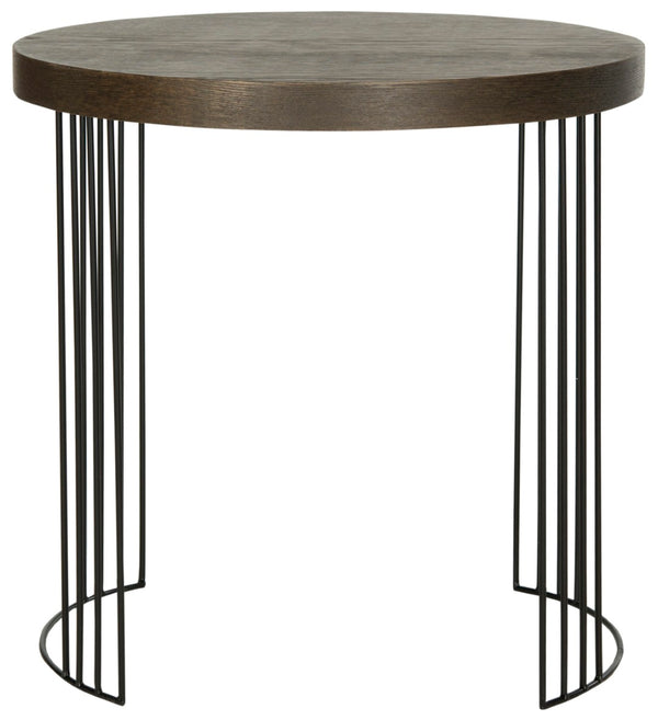Safavieh Kelly Mid-Century Scandinavian Round Side Table - Dark Brown Lacquer With Black Hairpin Legs FOX4201B