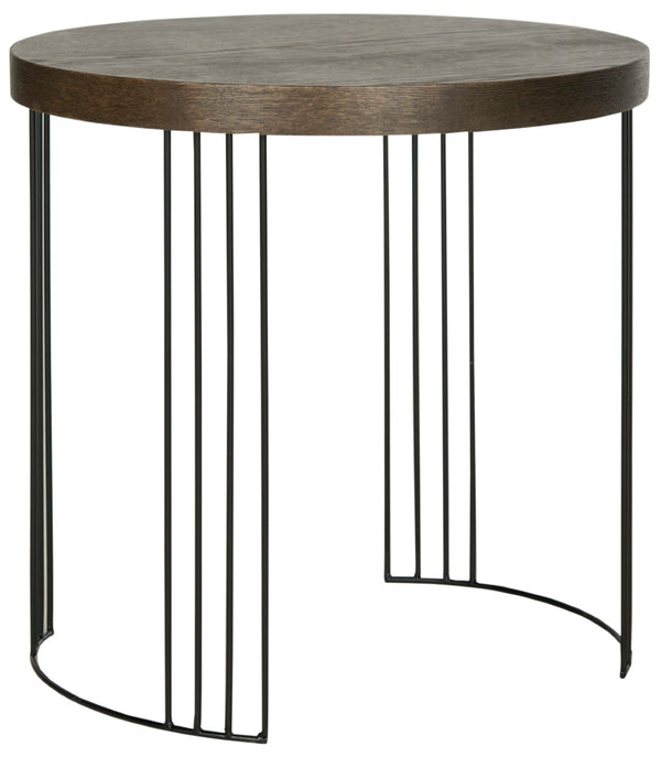 Safavieh Kelly Mid-Century Scandinavian Round Side Table - Dark Brown Lacquer With Black Hairpin Legs FOX4201B