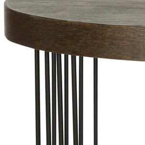 Safavieh Kelly Mid-Century Scandinavian Round Side Table - Dark Brown Lacquer With Black Hairpin Legs FOX4201B