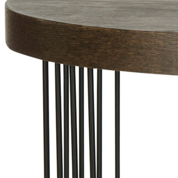 Safavieh Kelly Mid-Century Scandinavian Round Side Table - Dark Brown Lacquer With Black Hairpin Legs FOX4201B