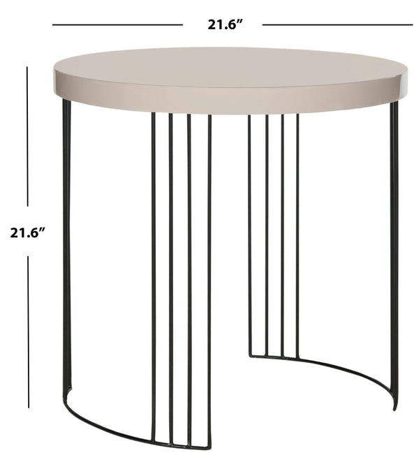Safavieh Kelly Sleek Mid-Century Scandinavian Side Table With Glossy Lacquer Top And Stylish Iron Legs Taupe/Black FOX4201C