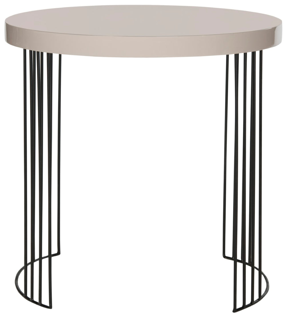Safavieh Kelly Sleek Mid-Century Scandinavian Side Table With Glossy Lacquer Top And Stylish Iron Legs Taupe/Black FOX4201C