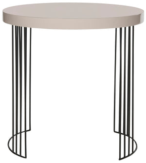 Safavieh Kelly Sleek Mid-Century Scandinavian Side Table With Glossy Lacquer Top And Stylish Iron Legs Taupe/Black FOX4201C