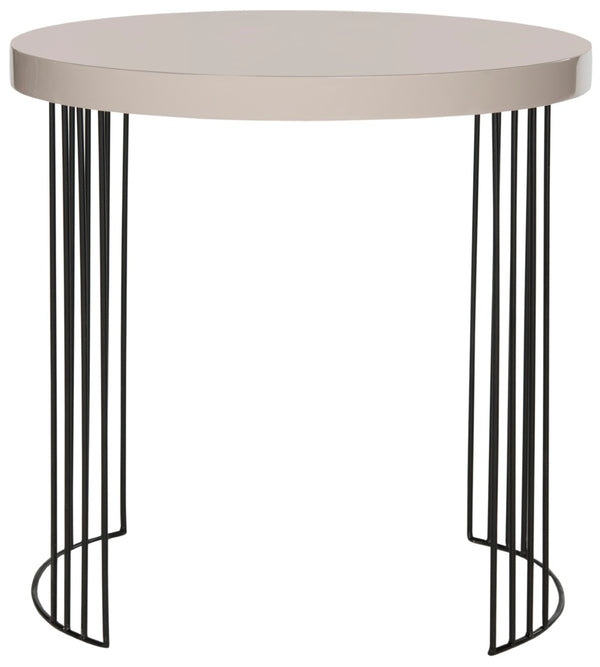 Safavieh Kelly Sleek Mid-Century Scandinavian Side Table With Glossy Lacquer Top And Stylish Iron Legs Taupe/Black FOX4201C