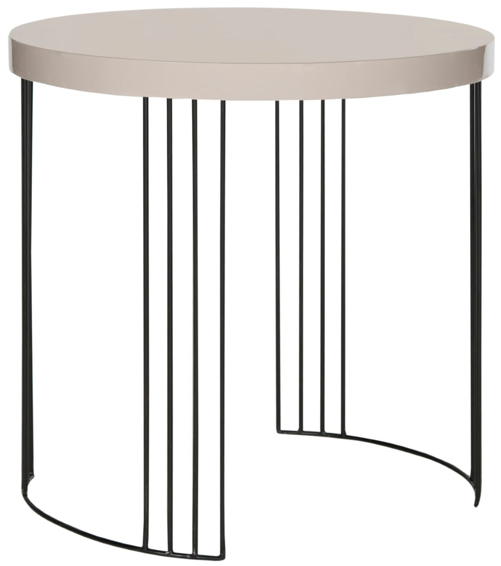 Safavieh Kelly Sleek Mid-Century Scandinavian Side Table With Glossy Lacquer Top And Stylish Iron Legs Taupe/Black FOX4201C