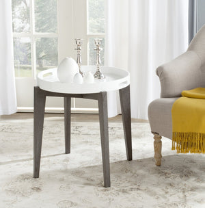 Safavieh Ben Mid-Century Tray Top Side Table - Stylish White Lacquer & Brown Mdf Accent For Small Spaces FOX4202B