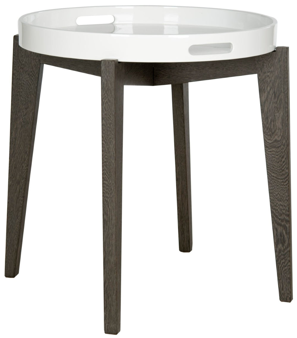 Safavieh Ben Mid-Century Tray Top Side Table - Stylish White Lacquer & Brown Mdf Accent For Small Spaces FOX4202B