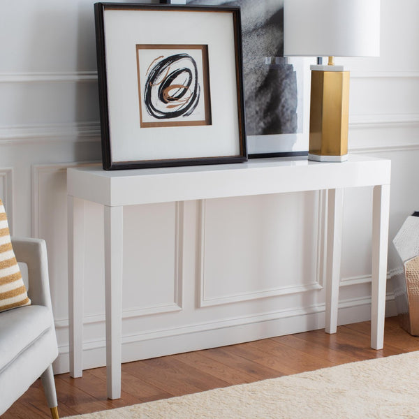 Safavieh Kayson Mid-Century Scandinavian Console Table – Sleek White Lacquer Design For Modern Interiors FOX4204A