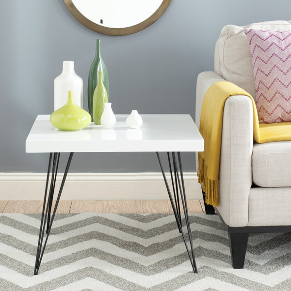 Safavieh Wolcott Retro Mid-Century Square Lacquer Coffee Table - Chic White Finish With Stylish Hairpin Legs FOX4206A
