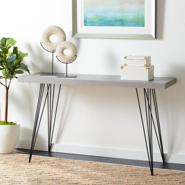 Safavieh Wolcott Retro Mid-Century Console Table - Stylish Lacquer Finish With Hairpin Legs For Modern Spaces Grey/Black FOX4208B