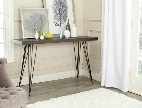 Safavieh Wolcott Retro Mid-Century Console Table - Stylish Lacquer Finish With Hairpin Legs For Modern Spaces Dark Brown/Black FOX4208C