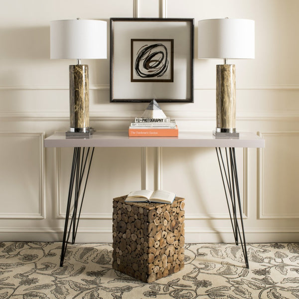 Safavieh Wolcott Retro Mid-Century Console Table - Stylish Lacquer Finish With Hairpin Legs For Modern Spaces Taupe/Black FOX4208D
