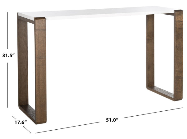 Safavieh Bartholomew Mid-Century Scandinavian Console Table With Glossy Lacquer Top And Wood-Grain Base White/Dark Brown FOX4209A