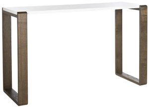 Safavieh Bartholomew Mid-Century Scandinavian Console Table With Glossy Lacquer Top And Wood-Grain Base White/Dark Brown FOX4209A