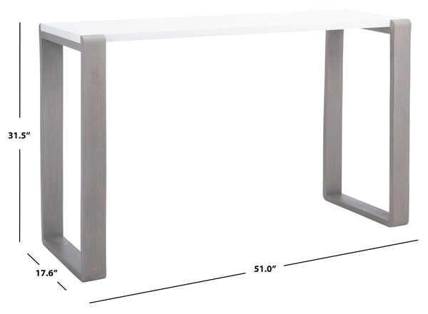 Safavieh Bartholomew Mid-Century Scandinavian Console Table With Glossy Lacquer Top And Wood-Grain Base White/Grey FOX4209B