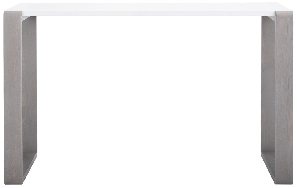 Safavieh Bartholomew Mid-Century Scandinavian Console Table With Glossy Lacquer Top And Wood-Grain Base White/Grey FOX4209B