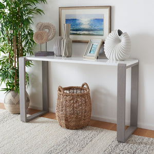 Safavieh Bartholomew Mid-Century Scandinavian Console Table With Glossy Lacquer Top And Wood-Grain Base White/Grey FOX4209B