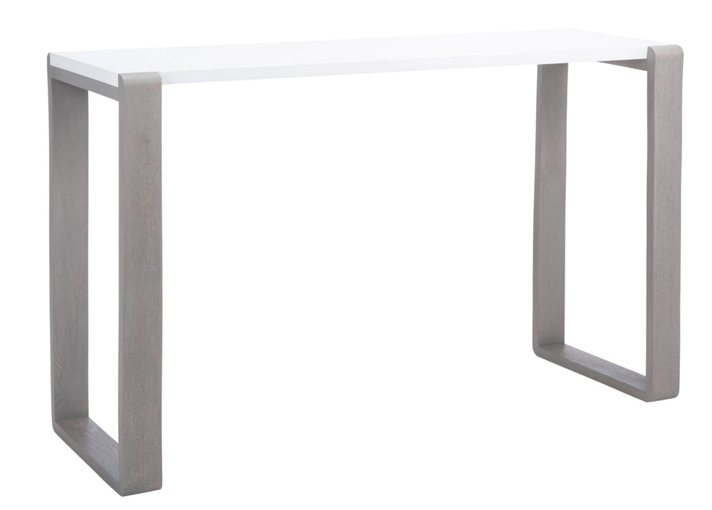 Safavieh Bartholomew Mid-Century Scandinavian Console Table With Glossy Lacquer Top And Wood-Grain Base White/Grey FOX4209B