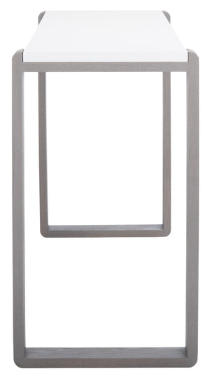 Safavieh Bartholomew Mid-Century Scandinavian Console Table With Glossy Lacquer Top And Wood-Grain Base White/Grey FOX4209B