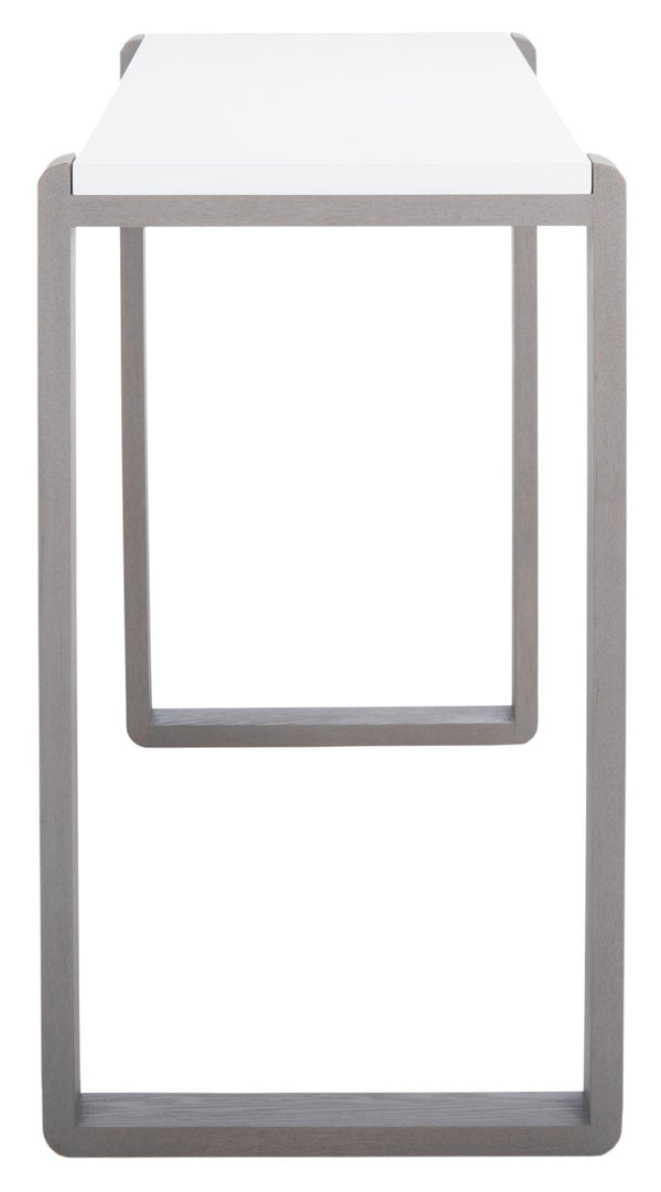 Safavieh Bartholomew Mid-Century Scandinavian Console Table With Glossy Lacquer Top And Wood-Grain Base White/Grey FOX4209B