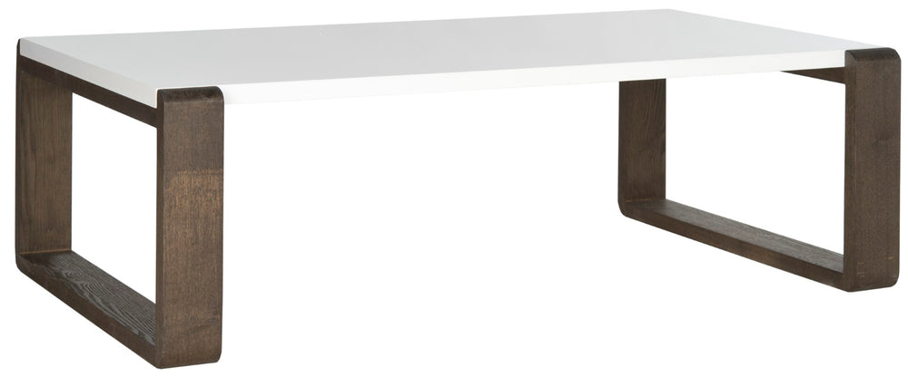 Safavieh Bartholomew Mid Century Scandinavian Lacquer Coffee Table - Chic Minimalist Design For Modern Spaces White/Dark Brown FOX4210A
