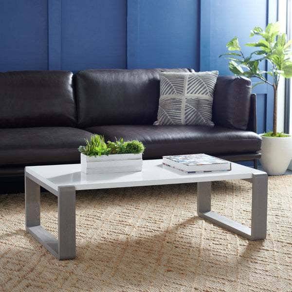 Safavieh Bartholomew Mid Century Scandinavian Lacquer Coffee Table - Chic Minimalist Design For Modern Spaces White/Grey FOX4210B