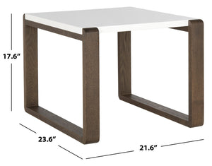 Safavieh Bartholomew Mid-Century Scandinavian End Table With Glossy White Lacquer & Dark Wood-Grain Base FOX4211A