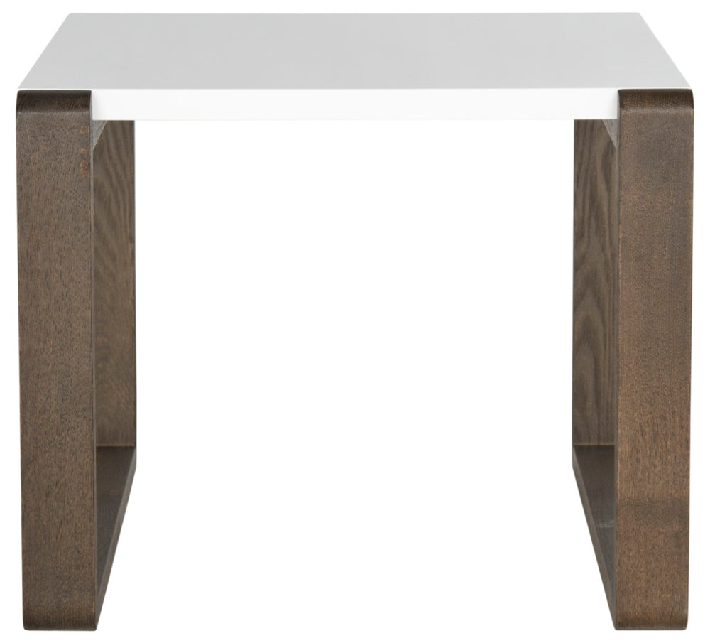 Safavieh Bartholomew Mid-Century Scandinavian End Table With Glossy White Lacquer & Dark Wood-Grain Base FOX4211A