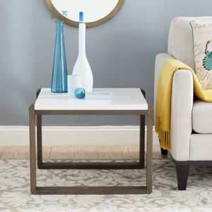 Safavieh Bartholomew Mid-Century Scandinavian End Table With Glossy White Lacquer & Dark Wood-Grain Base FOX4211A