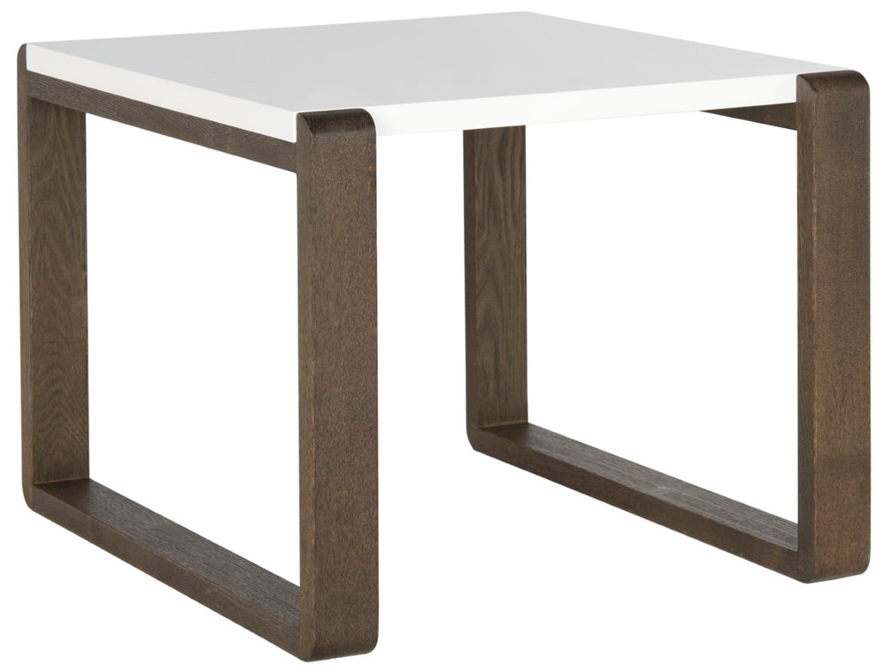 Safavieh Bartholomew Mid-Century Scandinavian End Table With Glossy White Lacquer & Dark Wood-Grain Base FOX4211A